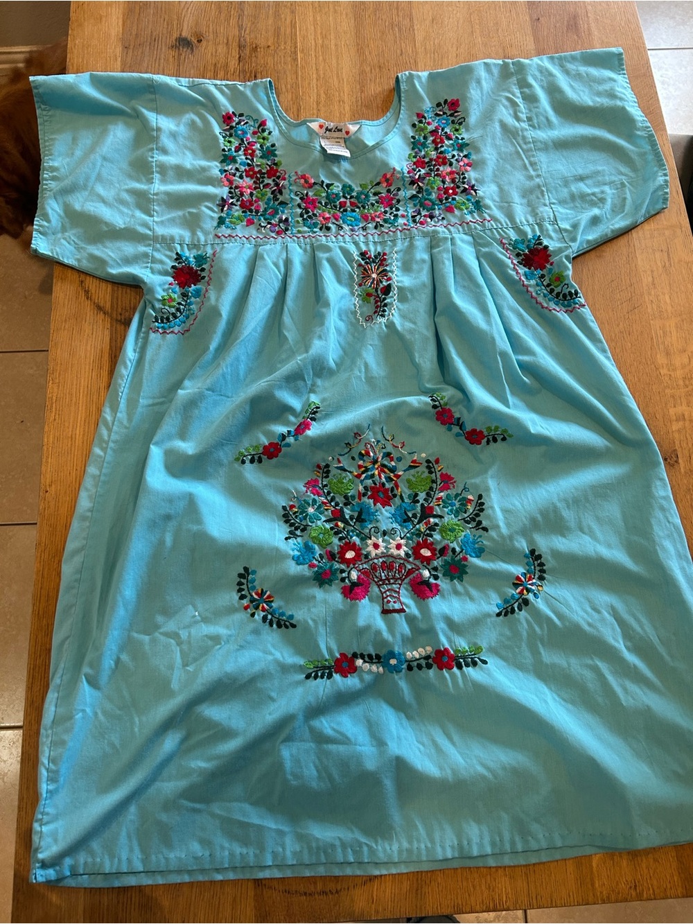 Just Love Turquoise Embroidered Floral Top